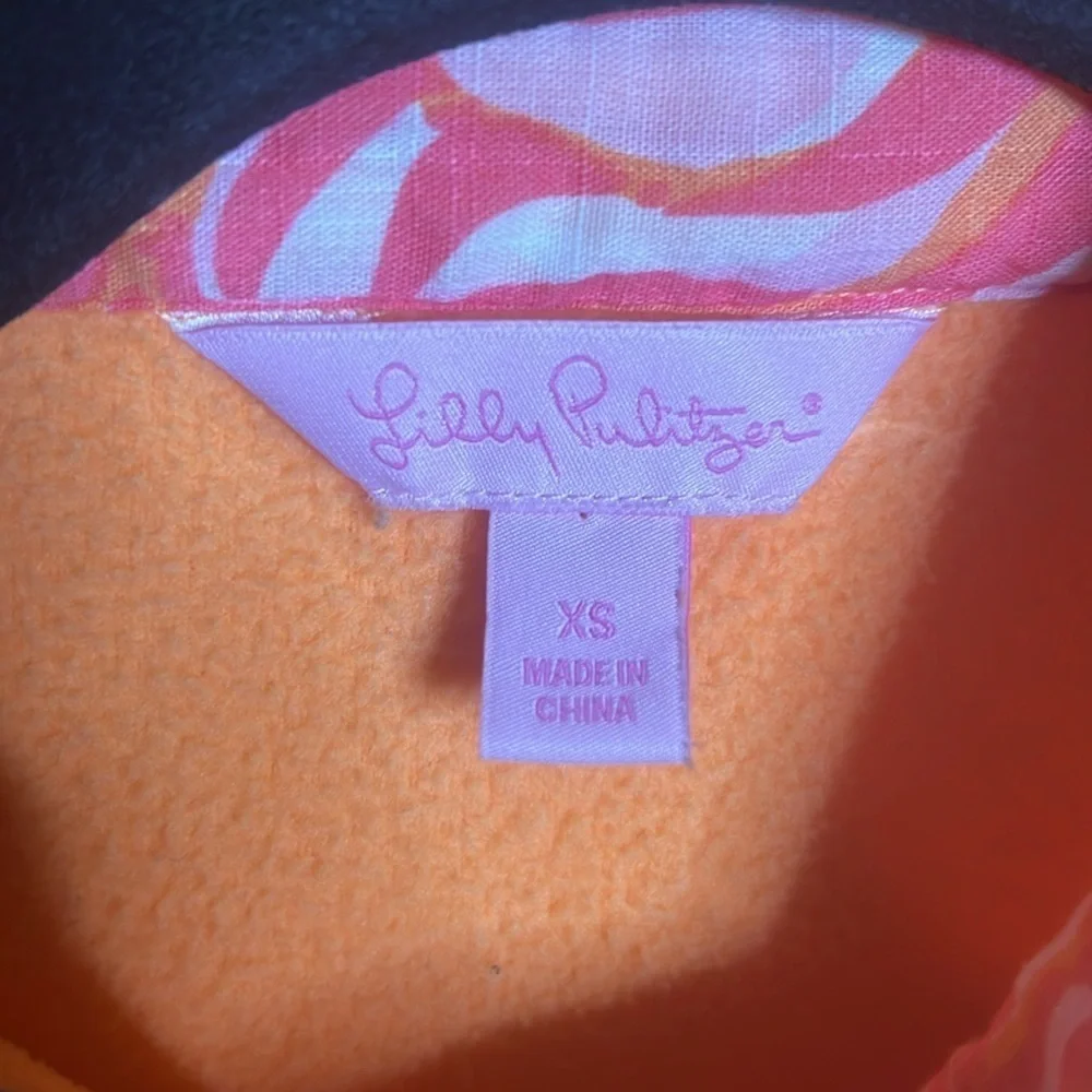 Lilly Pulitzer Peach Orange Full Zip Fleece Jacket XS Rare Color Palm Logo